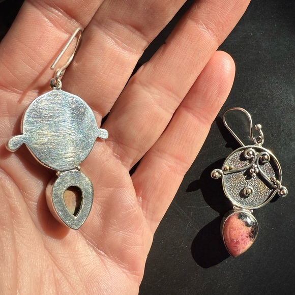 💎Rhodonite sterling 925 silver earrings! STUNNING! A REAL ASSET to any outfit!!! - Picture 5 of 8